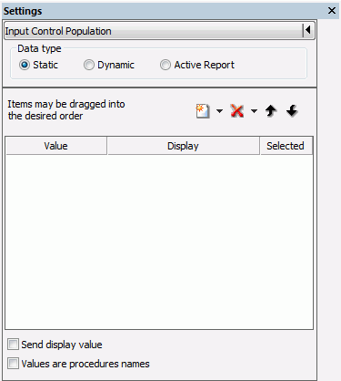 Settings panel for an input control